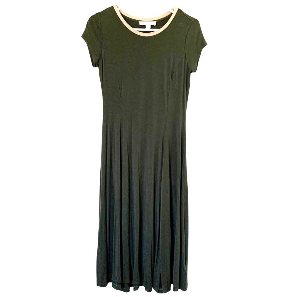 Michael Kors Olive Green A-Line Maxi Flowy Dress Short Sleeve Size PM